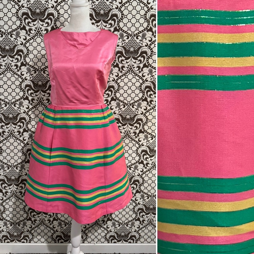 VINTAGE ✨ satin silk preppy stripe bubble skirt dress with pockets